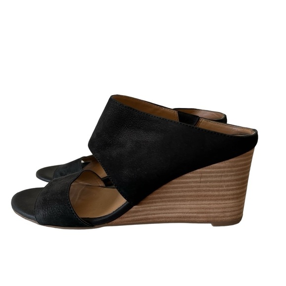 Franco Sarto 8 Black Wedge Leather Sandals - Picture 2 of 8